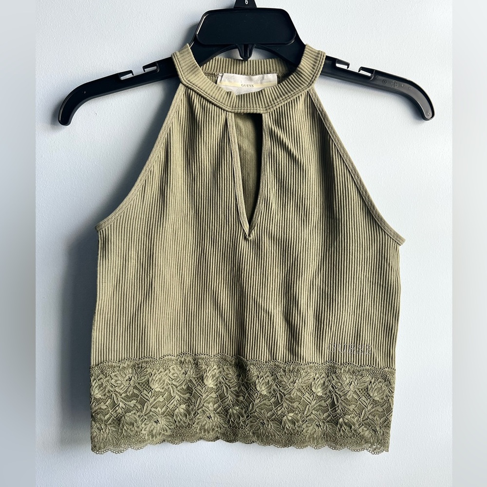 Guess Women’s Olive Green Cropped Halter Top Size XL